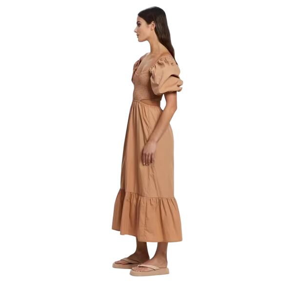 Faithfull The Brand Plain Hazelnut Bloom Midi Dress - Picture 4 of 14